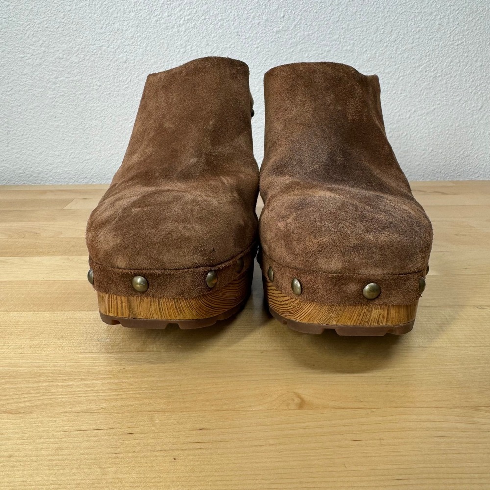 Kork-Ease Brown Suede Studded Wood Platform Clogs Mules Women 8M KE0014806 *FLAW - Picture 8 of 10
